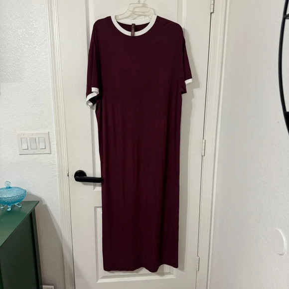 Skims Women's RINGER T-SHIRT LONG DRESS Pajama Short Sleeve Maxi Dress Size M - Picture 4 of 5